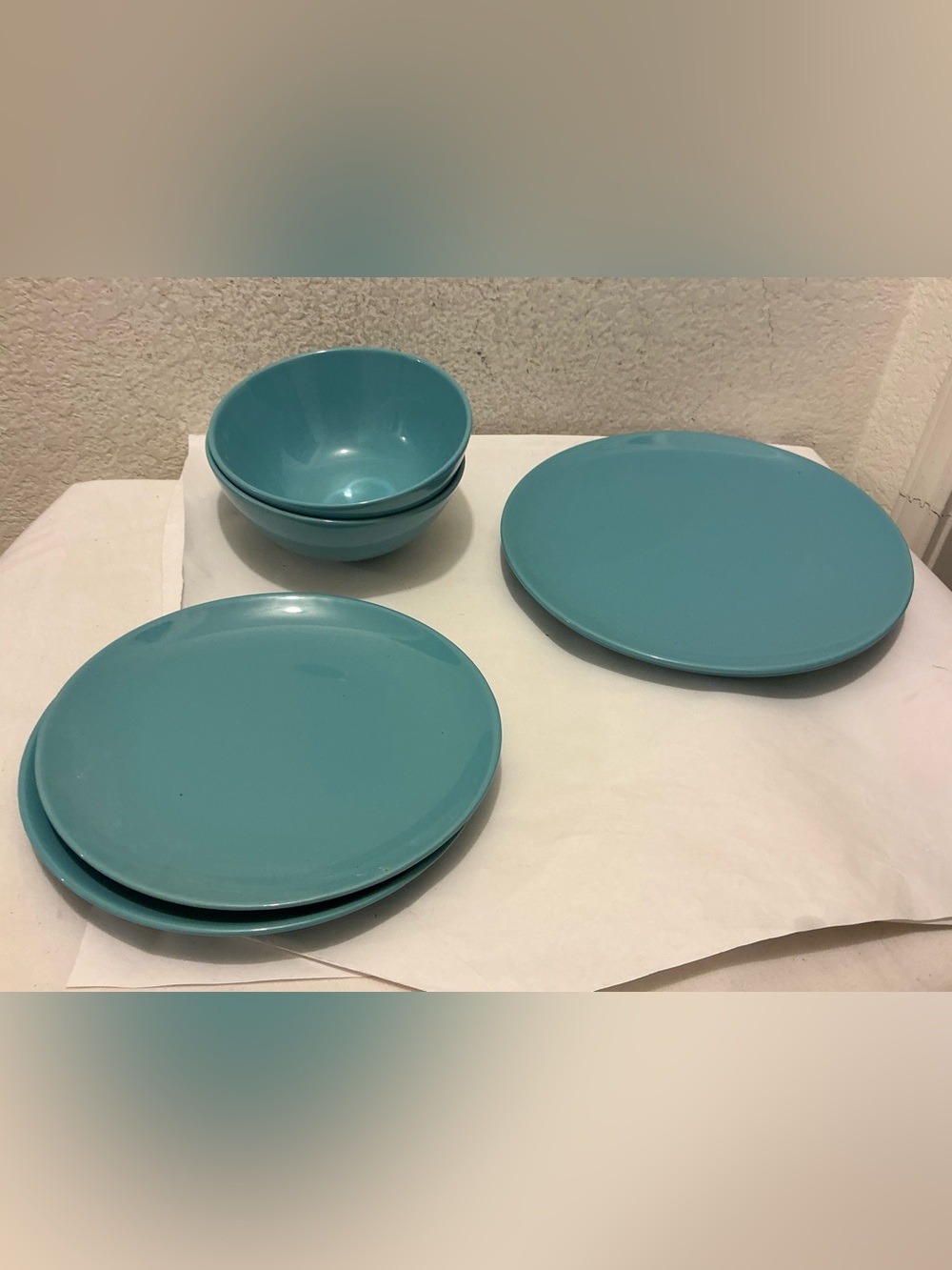 IKEA Turquoise Blue Ceramic Dinner salad Plates & Bowls Set